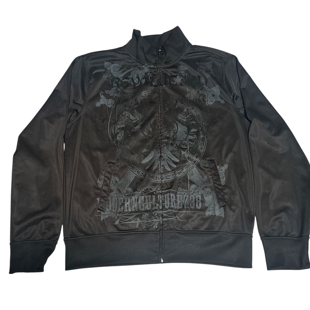 Y2K Modern Culture 738 Mens XL Black Graphic Track Jacket Angel Wings Full Zip